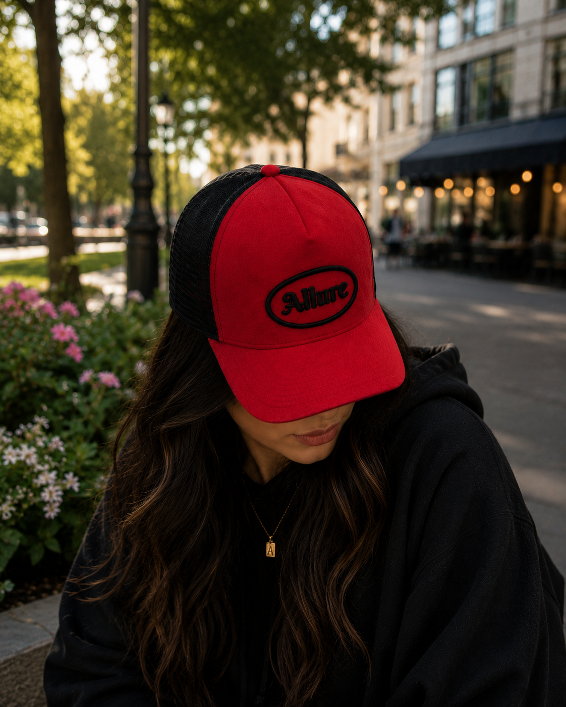 Allure Black and Red Velvet Trucker Hat
