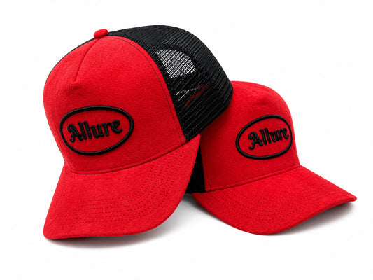 Allure Black and Red Velvet Trucker Hat