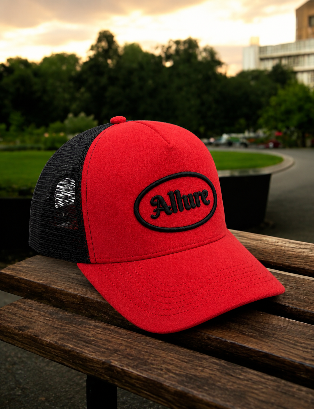 Allure Black and Red Velvet Trucker Hat