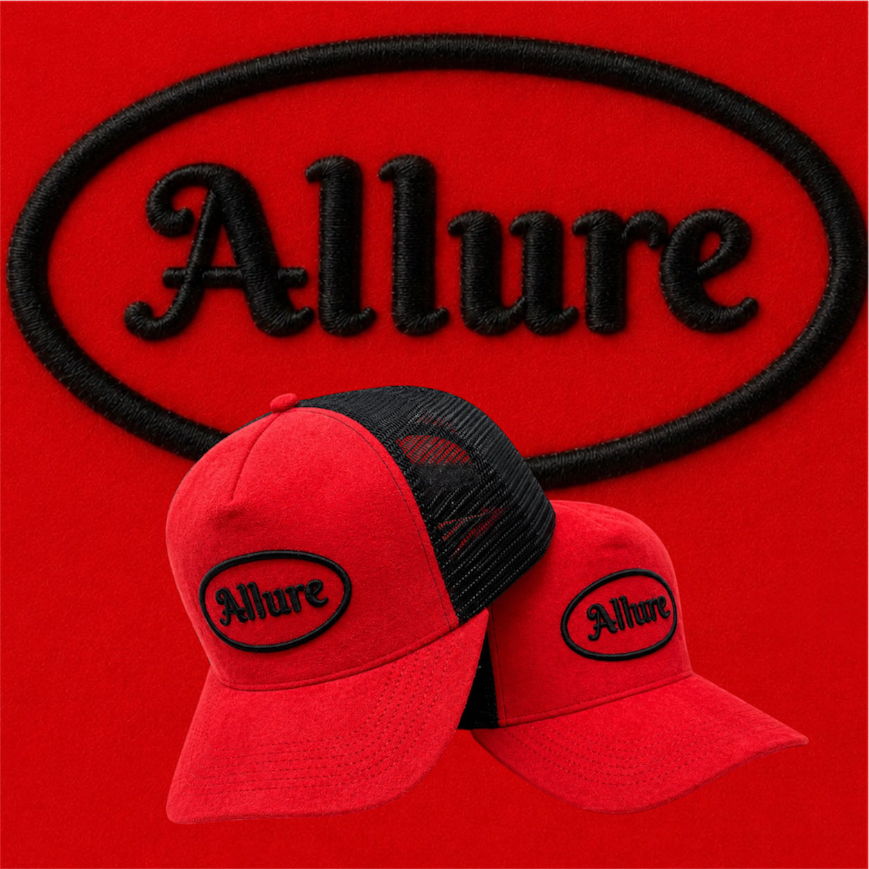 Allure Black and Red Velvet Trucker Hat