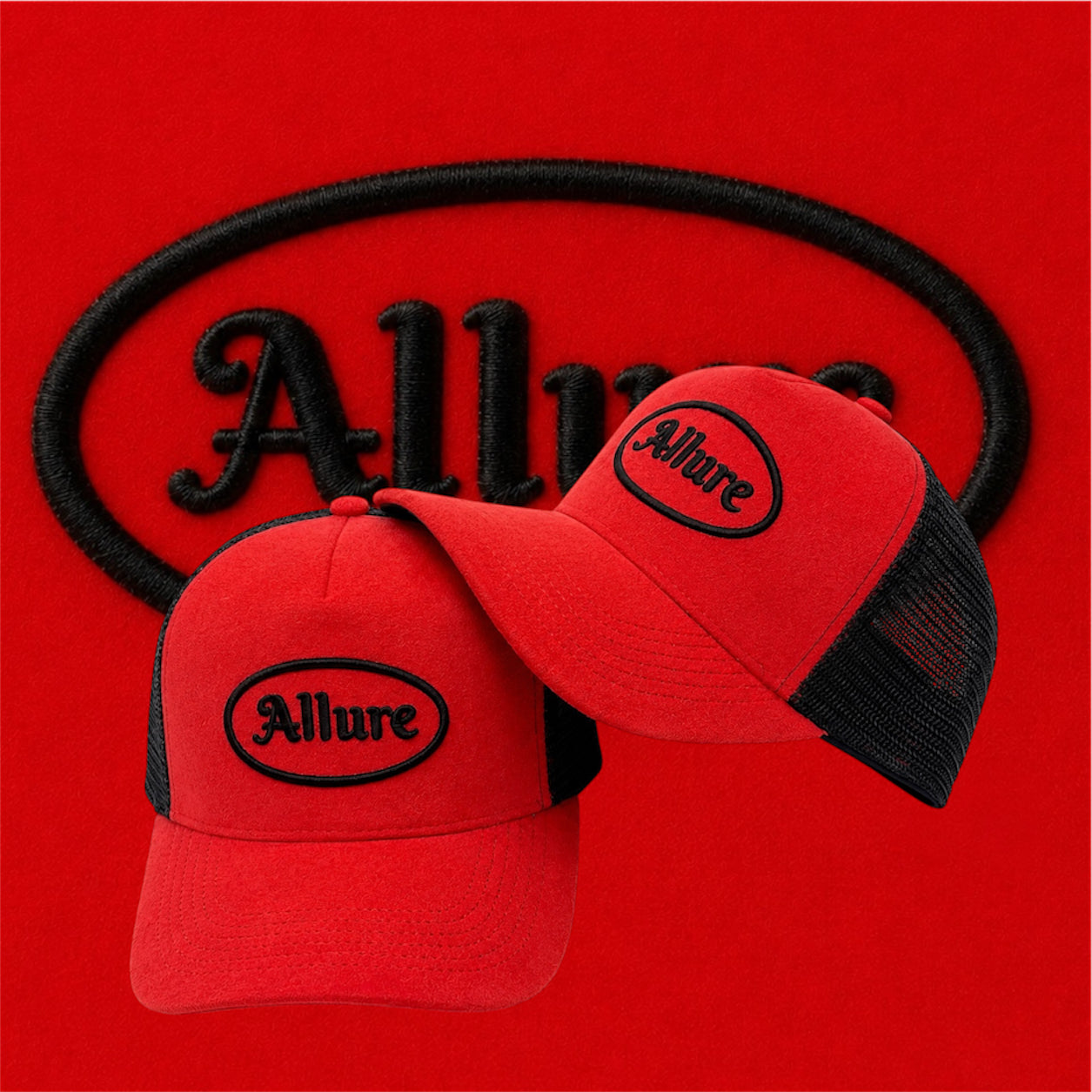 Allure Black and Red Velvet Trucker Hat